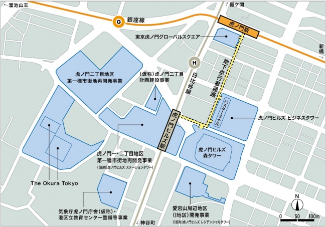 虎ノ門ヒルズ駅の構造・構内図ホームの連絡通路・出入り口へのアクセス